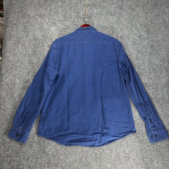 Tommy HIlfiger Shirt Mens Large Blue Dot Button Down Custom Fit Pocket Hem Logo - Picture 8 of 9
